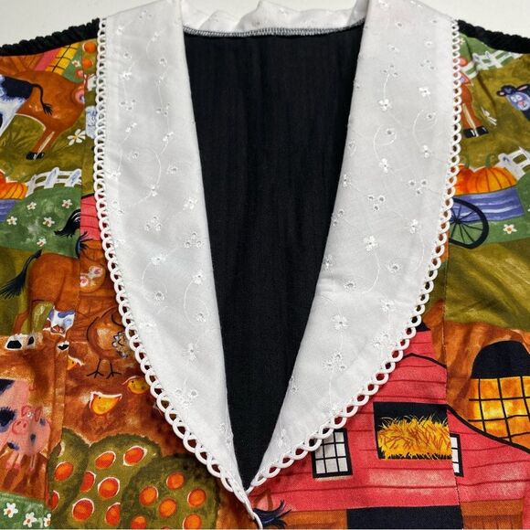 Handmade Farm Life Vest Lace Collar Gingham Buttons Corduroy Back Sz S - Picture 3 of 12